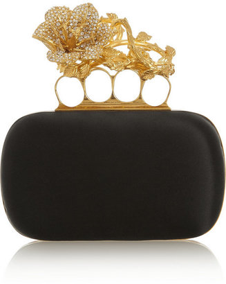 Alexander McQueen Knuckle small Swarovski crystal-embellished satin box clutch