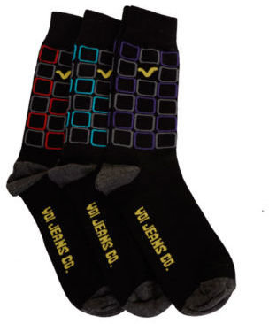 Voi Jeans New Mens Designer 3 Pack Knee Socks Square Pattern Socks