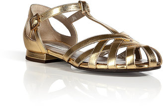 Marc Jacobs Strappy Flat Leather Sandals in Gold