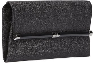 Diane von Furstenberg 440 black glitter leather clutch