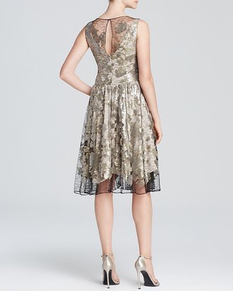 Vera Wang Dress - Sleeveless Metallic Lace Fit and Flare