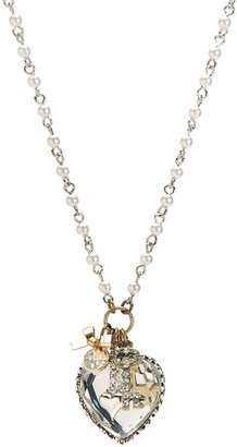 Betsey Johnson Crystal Heart Charm Necklace