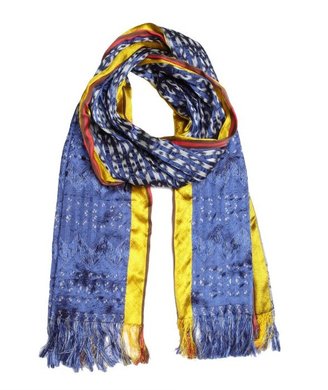 Etro shiny blue and yellow woven printed 21" x 78" scarf
