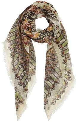 Gucci ivory cotton-linen blend pattern printed scarf