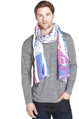 Etro blue and purple striped paisley linen scarf