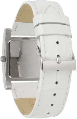 GUESS Stainless Steel and Crystal Women's Watch w/Croco Embossed Leather Strap