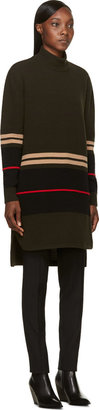 Givenchy Dark Olive Striped Long Turtleneck Sweater
