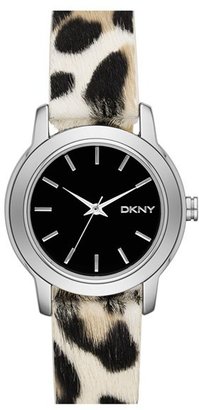 DKNY 'Tompkins' Round Textured Leather Strap Watch, 32mm