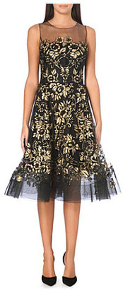 Oscar de la Renta Sheer gold floral print dress