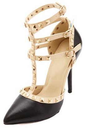 Charlotte Russe Two-Toned Studded Strappy Pointed Toe Pumps