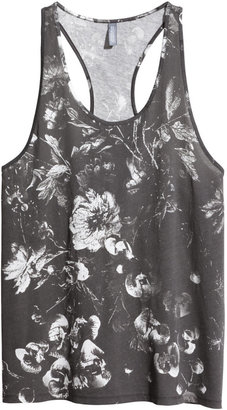 H&M Patterned Jersey Tank Top - Black/Floral - Ladies