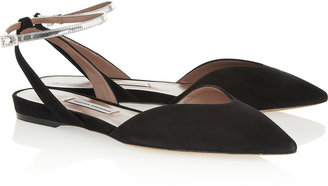 Tabitha Simmons Vera metallic leather and suede point-toe flats
