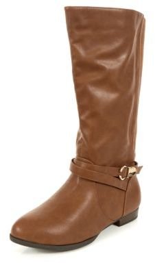 New Look Wide Fit Tan Buckle Trim Calf High Boots
