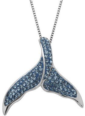 Swarovski Sterling Silver Blue Mermaid Tail with Elements Pendant - 18"