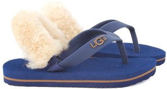 UGG Navy Flip- Flop with Shearling Heel