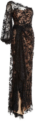 Marchesa Black Re-Embroidered One Shoulder Gown