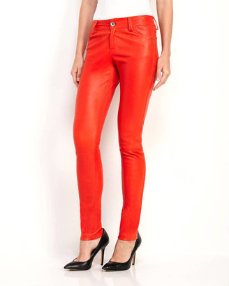 Alice + Olivia Red Coated Leather Skinny Pants