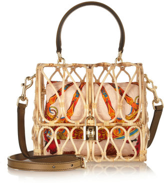 Dolce & Gabbana Leather-trimmed rattan shoulder bag