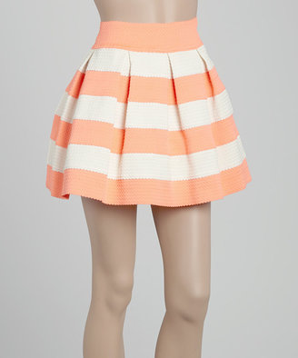 Blvd Neon Coral Stripe Miniskirt