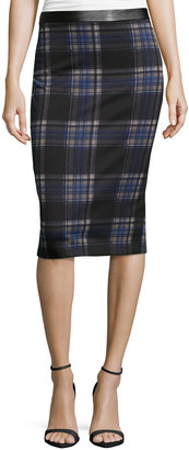 5twelve Plaid Knit Midi Skirt, Navy/Gray