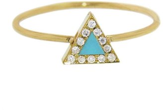 Jennifer Meyer Yellow Gold Diamond Turquoise Inlay Triangle Ring
