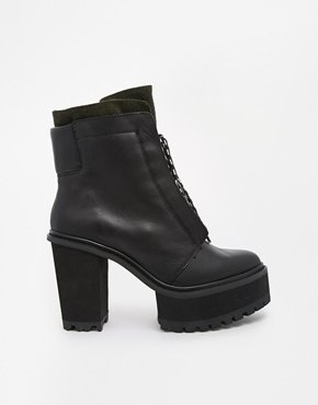 Shellys Celee Lace Up Platform Ankle Boots - Black
