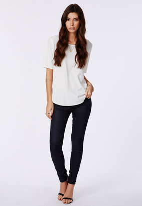 Missguided Ayse Low Rise Coated Biker Jeans Navy