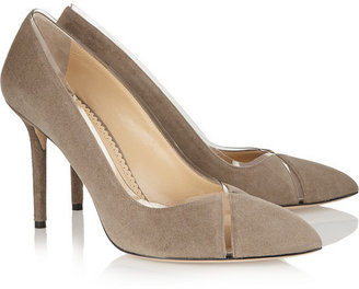 Charlotte Olympia Natalie PVC-trimmed suede pumps
