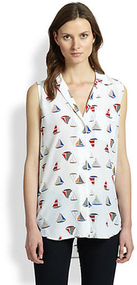 Equipment Weekender Silk Boat-Print Sleeveless Shirt