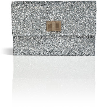 Anya Hindmarch Silver Glitter Fabric Valorie Clutch