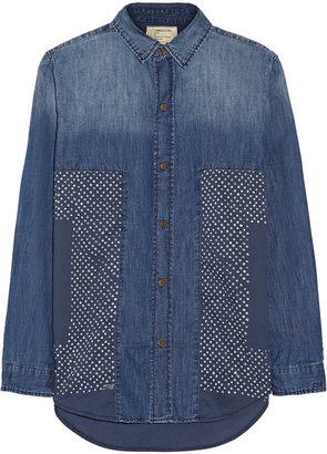Current/Elliott The Prep School printed cady and chambray shirt