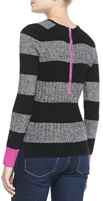 Autumn Cashmere Zip-Back Striped Cashmere Contrast Sweater