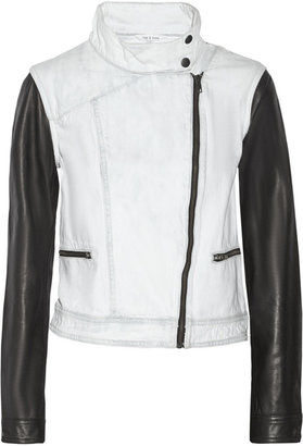Rag and Bone 3856 Rag & bone JEAN Leather-paneled denim biker jacket