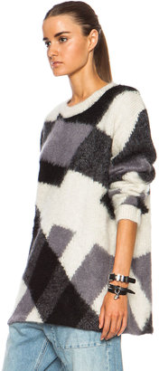McQ Crew Neck Oversized Mohair-Blend Sweater in Off White & Black