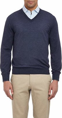 Brunello Cucinelli Men's Tipped V-neck Sweater - Navy