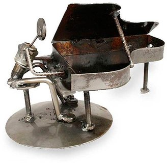 Novica Iron statuette, 'Rustic Piano Man' - Artisan Crafted Recycled Metal and Car Part Rustic Sculpture