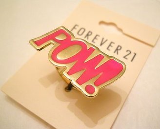 Forever 21 POW" Comic Superhero Ring Size 6 7  Gold Tone Pink New with Tags