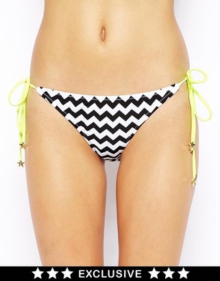 South Beach Exclusive to ASOS Chevron Print Bikini Bottom With Neon Ties
