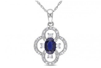 Ice 1/7 CT TDW Diamond and 5/8 CT TGW Sapphire 10K White Gold Pendant Necklace