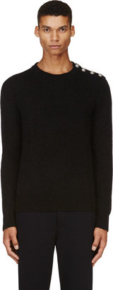Balmain Black Merino & Mohair Buttoned- Shoulder Sweater