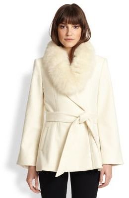 Alice + Olivia Meridian Fox Fur-Trimmed Wrap Coat
