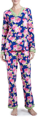 BedHead Cabbage-Rose-Print Lace-Trim Pajama Set