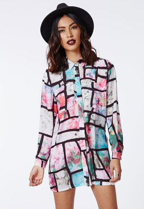 Missguided Grid and Floral Print Shirt Dress Multi