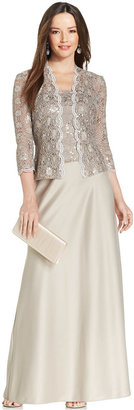 Alex Evenings Sequin-Lace Satin Gown and Jacket