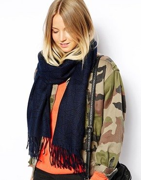 Pieces Dango Knitted Scarf with Tassel Fringing - Midnight blue