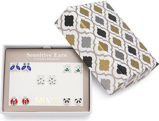 Mixit Hypoallergenic Silver Tone Stud Panda Bear Frog Ladybug 5 Pair Butterfly Earring Set