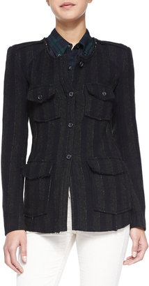 Etoile Isabel Marant Joff Striped Wool Twill Jacket, Dark Green