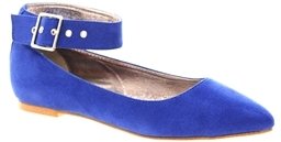 London Rebel Pointed Flat With Ankle Strap - cobaltblue/pewter