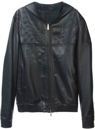 Fendi mesh panel leather hooded jacket
