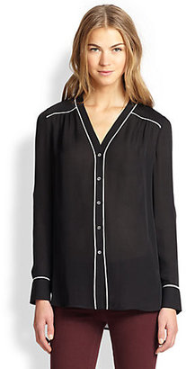 Vince Contrast Piping Silk Blouse